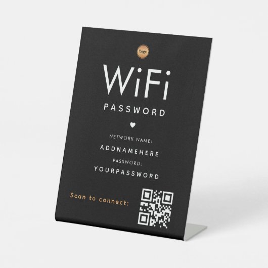 WiFi Password Code Gold Business Logo QR Code Sockelschild (Vorderseite)