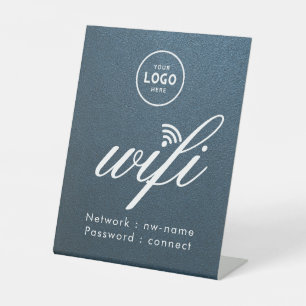 WiFi Passwort Code Geschäft Logo Blau Sockelschild