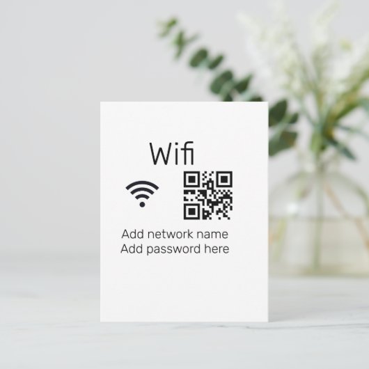 Wifi Passwort-Zeichen hinzufügen Q R Code hier Det Postkarte (Stehend Vorderseite)