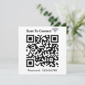 WiFi-Scan zum Verbinden von Kennwort-Qr-Code weiß Einladung (Stehend Vorderseite)