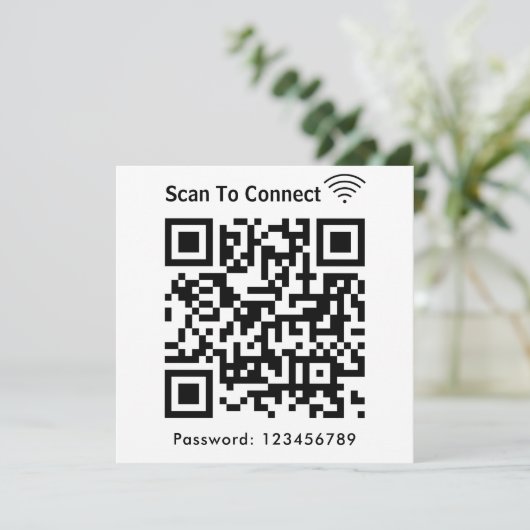 WiFi-Scan zum Verbinden von Kennwort-Qr-Code weiß Einladung (Stehend Vorderseite)