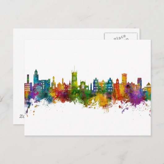 Wigan England Skyline Postkarte (Vorne/Hinten)