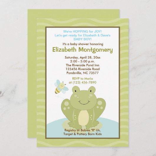 Wiggle Frog and Bug Baby Shower Einladung (Vorne/Hinten)