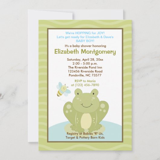 Wiggle Frog and Bug Baby Shower Einladung (Vorderseite)