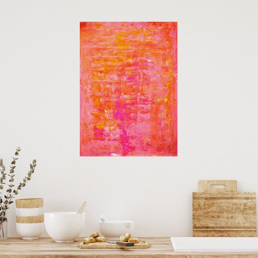 'Wiggle' Pink und Orange Abstrakt Art Poster Print (Küche)