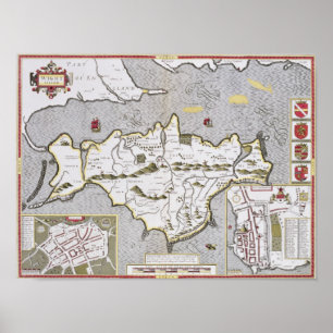 Wight-Insel, graviert von Jodocus Hondius Poster