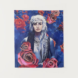Wiking Frau rote Rosen Originale abstrakte Kunst Wandteppich