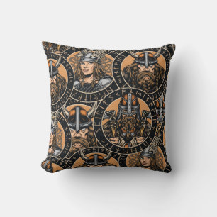 Wiking-Krieger: Farbige Vintage-Muster Kissen