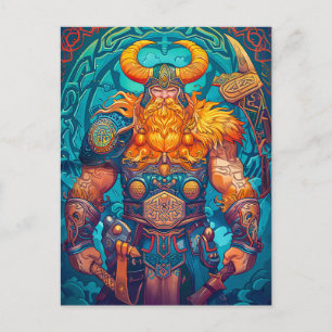 Wiking-Krieger mit Axt Nordische Mythologie Comic Postkarte