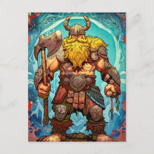 Wiking-Krieger mit Axt Nordische Mythologie Comic Postkarte