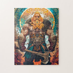 Wiking-Krieger mit Axt Nordische Mythologie Comic Puzzle