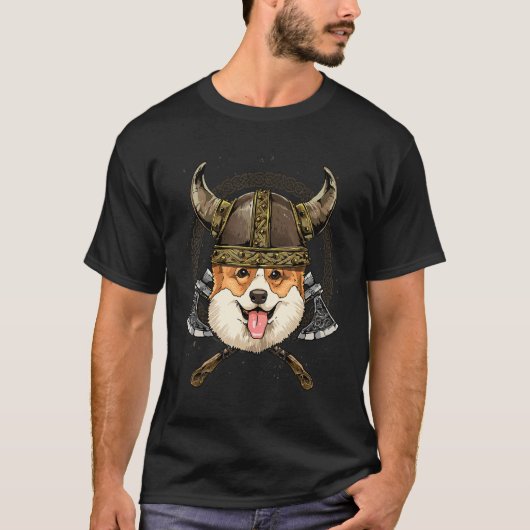 Wikinger Corgi Renaissance Nordisch Heide Valhalla T-Shirt (Vorderseite)