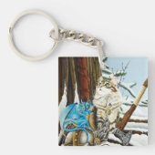 Wikinger-Katze Blauer Drache Fantasy Schlüsselanhänger (Vorderseite)