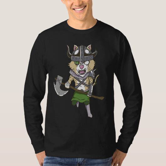 Wikinger-Katze Valhalla Krieger T-Shirt (Vorderseite)