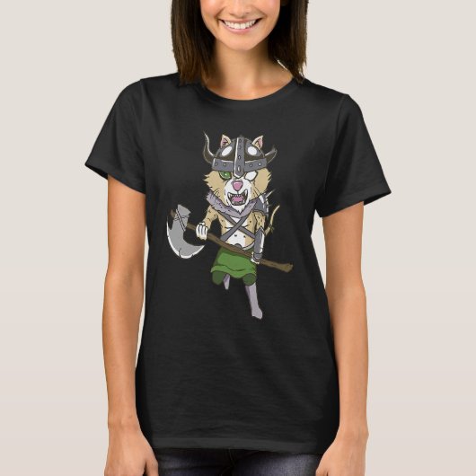 Wikinger-Katze Valhalla Krieger T-Shirt (Vorderseite)