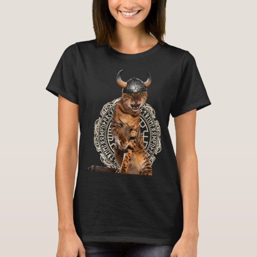Wikinger-Katze Valhalla Norse Krieger T-Shirt (Vorderseite)