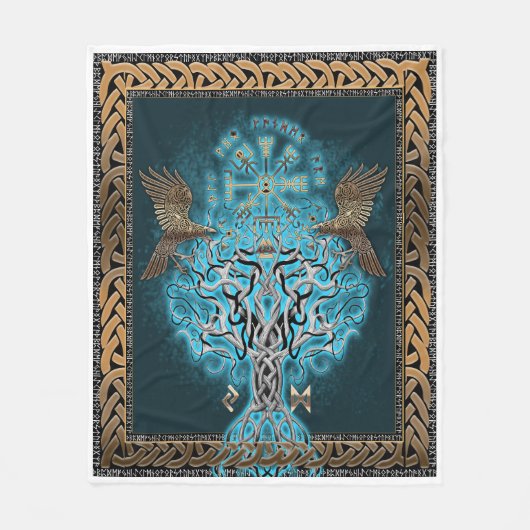 Wikinger-Kompass Yggdrasil Fleecedecke (Vorderseite)