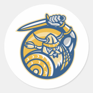 Wikinger-Krieger mit Schwert und Schild Runder Aufkleber