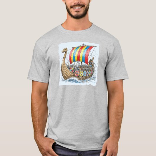 Wikinger Langboot in Farbe T-Shirt (Vorderseite)