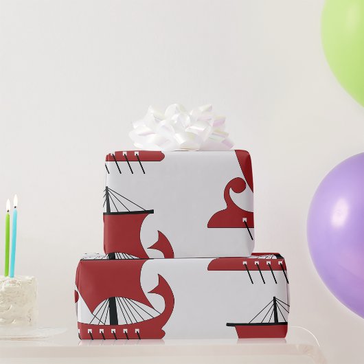 Wikinger Langschiff Silhouette Drakkar Schiff Geschenkpapier