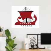 Wikinger Langschiff Silhouette Drakkar Schiff Poster (Heimbüro)