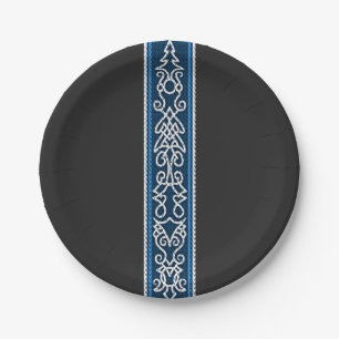 Wikinger Muster Blau Pappteller