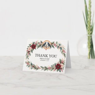 Wikinger-Raben-Burgunder-Hochzeitsflorales Dankeskarte