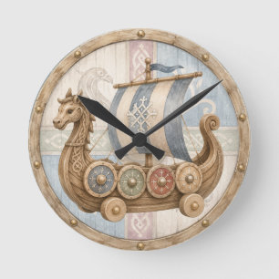 Wikinger-Schiff-Babyzimmer Runde Wanduhr