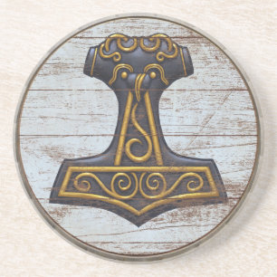 Wikinger-Schild-Untersetzer - Mjolnir Sandstein Untersetzer