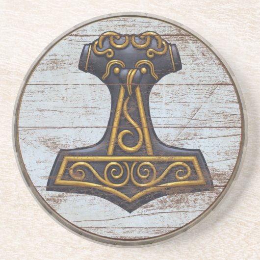 Wikinger-Schild-Untersetzer - Mjolnir Sandstein Untersetzer (Vorne)