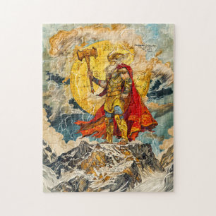 Wikingergott Thor auf Berg Aquarell wie Antike Puzzle