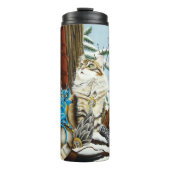 Wikingerkatze Blauer Drache Fantasy Thermosbecher (Vorderseite)