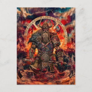 Wikingerkrieger in Asgard mit Göttern Feiertagspostkarte