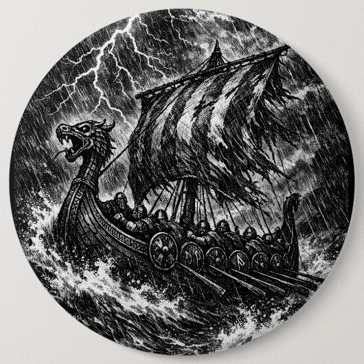 Wikingerschiff im Sturm — Ink Saga Art Button (Vorderseite)