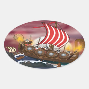 Wikingerschiff-Invasionsflotte Ovaler Aufkleber