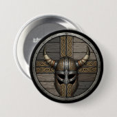 Wikingerschild mit gehörntem Helm Button (Vorne & Hinten)