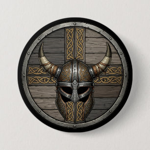 Wikingerschild mit gehörntem Helm Button