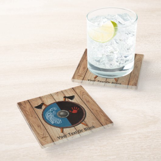 Wikingerschild und Äxte Glasuntersetzer (Schrägansicht)