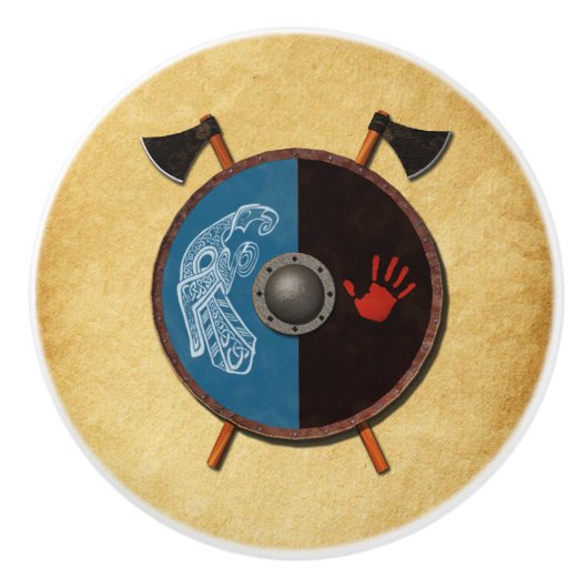 Wikingerschild und Äxte Keramikknauf (Vorderseite)