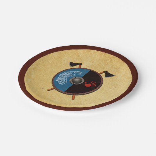 Wikingerschild und Äxte Pappteller (Schrägansicht)