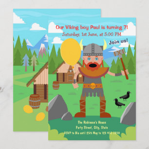 Wikingervater mit Luftballon lädt zur Party ein Einladung