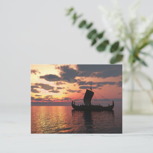 Wikinglongship bei Sonnenuntergang Postkarte (Stehend Vorderseite)