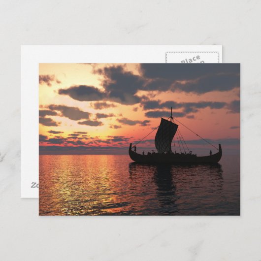 Wikinglongship bei Sonnenuntergang Postkarte (Vorne/Hinten)