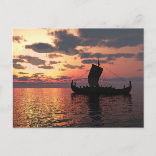 Wikinglongship bei Sonnenuntergang Postkarte (Vorderseite)