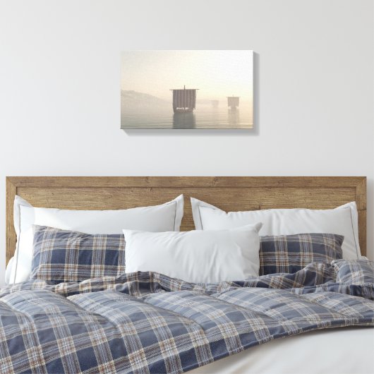 Wikinglongships im Nebst Leinwanddruck (Insitu (Schlafzimmer))