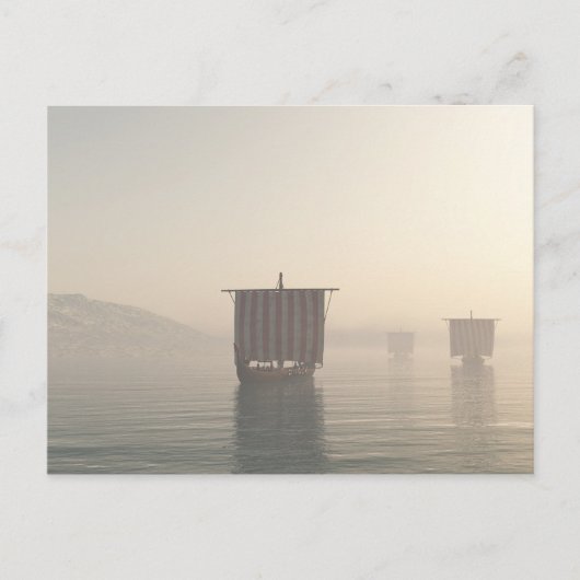 Wikinglongships im Nebst Postkarte (Vorderseite)