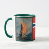 Wikingschiff auf See/Ozean, Flagge Norwegens/Nordi Tasse (Links)