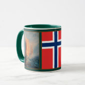 Wikingschiff auf See/Ozean, Flagge Norwegens/Nordi Tasse (Vorderseite Links)