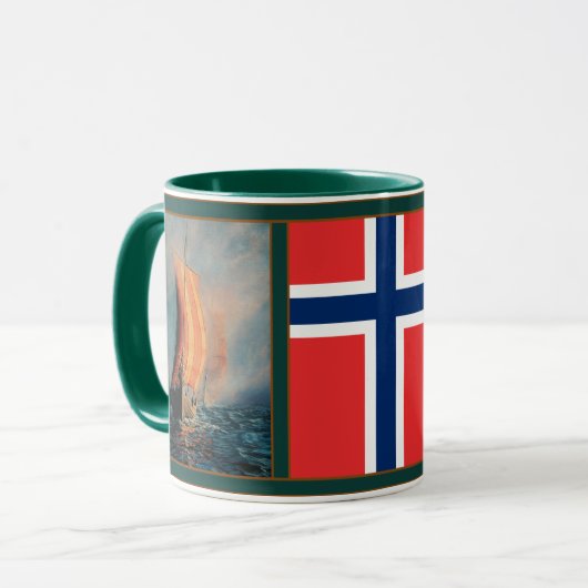 Wikingschiff auf See/Ozean, Flagge Norwegens/Nordi Tasse (Vorderseite Links)