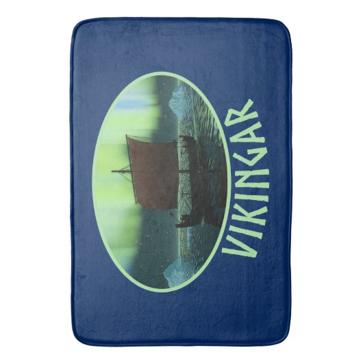 Wikingschiff und Nordlichter Badematte (Vorderseite Vertikal)
